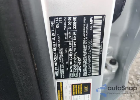 2014 Mercedes-Benz Ml 350 4Matic from USA, damaged, VIN 4JGDA5HB9EA425053